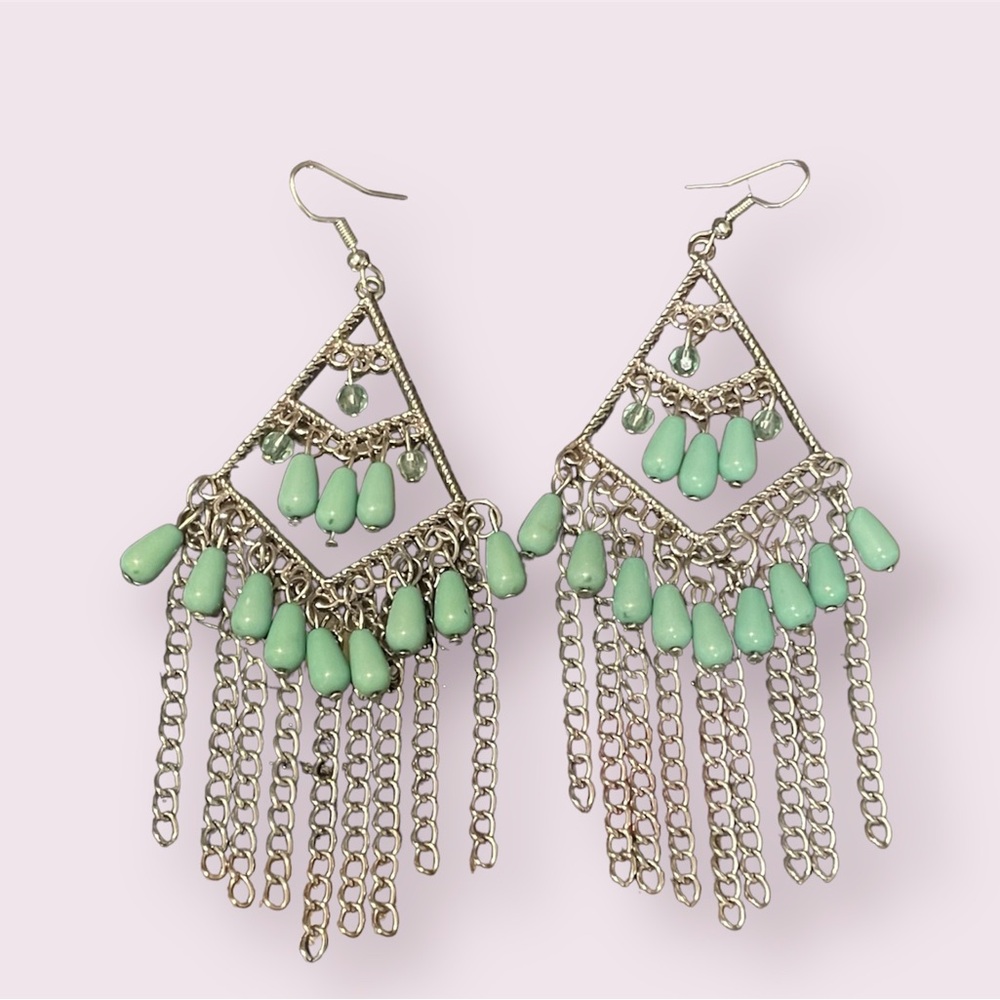 Turquoise silver dangly earrings